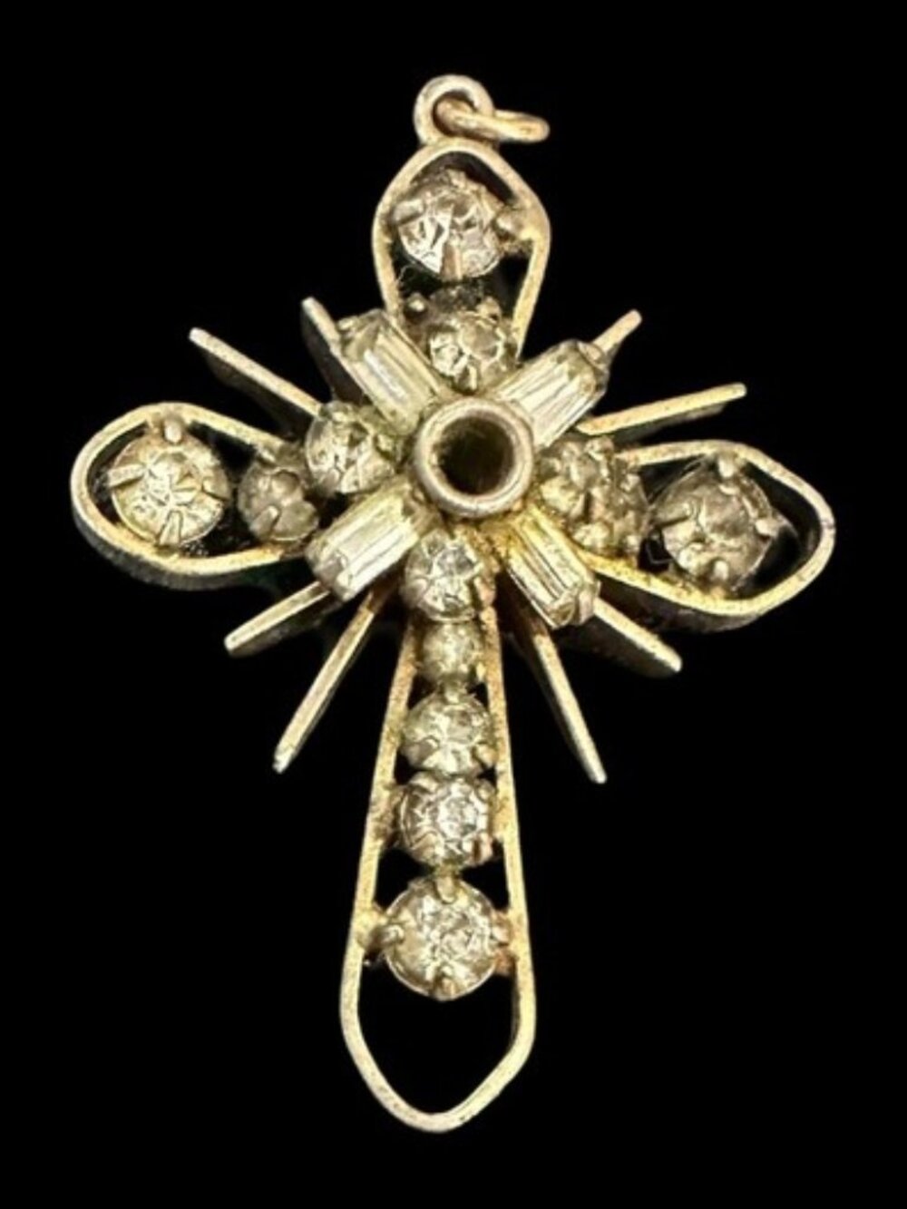 Vintage 40s 50s Cross Pendant 1/20 12 Kt GF Prong Set Stones Rare Find